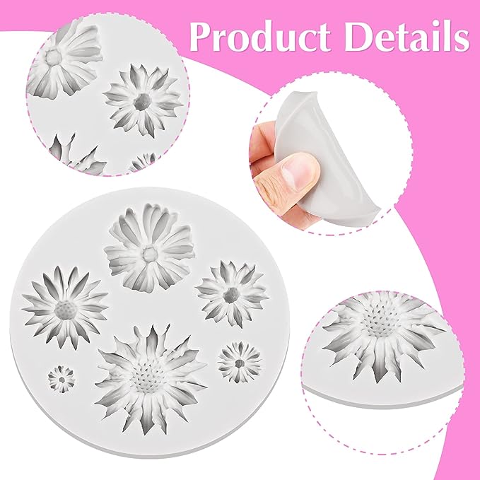 Molde de silicona de flores, rosas y margaritas