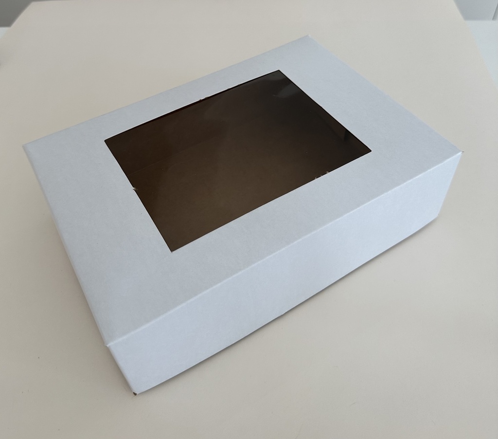 Caja blanca con ventana 10" x 7" x 3" (h)