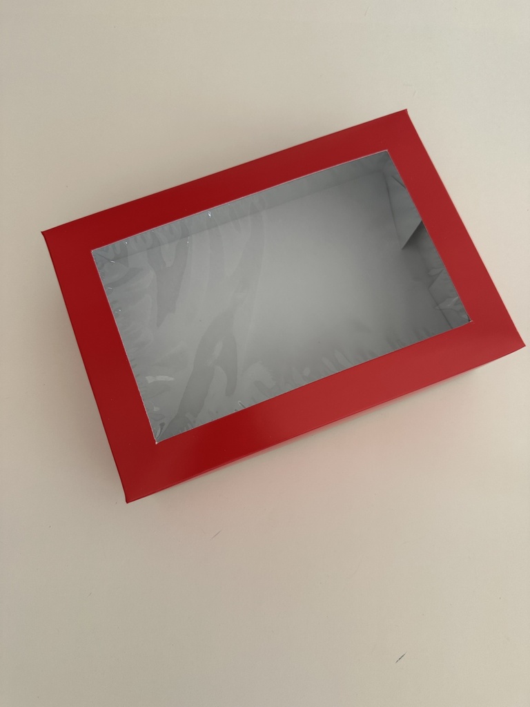 Caja con ventana roja 10" x 7" x 3" (h)